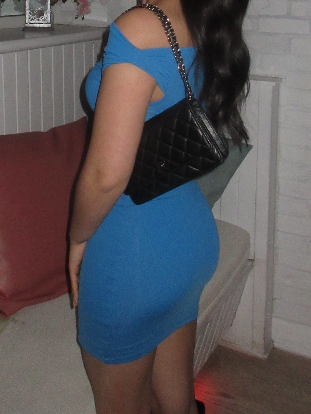 Aritzia blue Off-Shoulder Blue Stretch Bodycon Dress - Picture 5 of 7